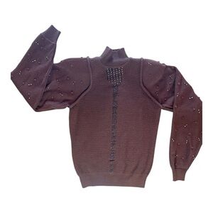 Le Painty Paris Mock Turtleneck Sweater with Beaded Sequined Accents Vintage